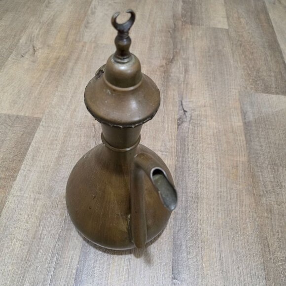 Vintage Brass Arabic Coffee Pot Dallah – Handmade Middle Eastern Teapot – 13" Ta - Picture 1 of 11
